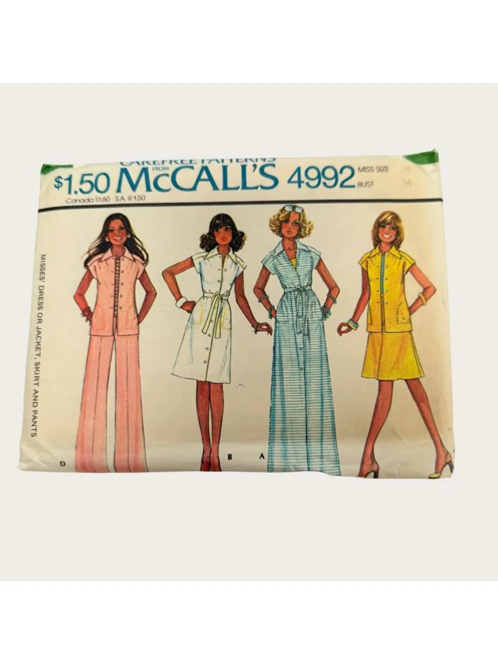 Vintage 1970s McCalls Sewing Pattern 4992 Misses Dress Jacket Skirt Pants Sz 14